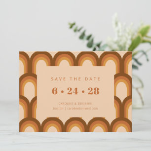 Earthy Retro 70er Geometric Groovy Hochzeit im Her Save The Date