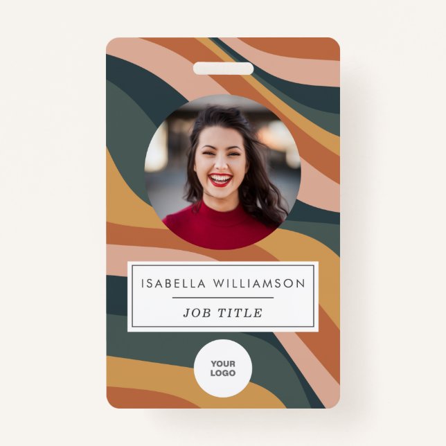 Earthy Retro Wavy Lines Employee Foto ID Ausweis (Vorderseite)