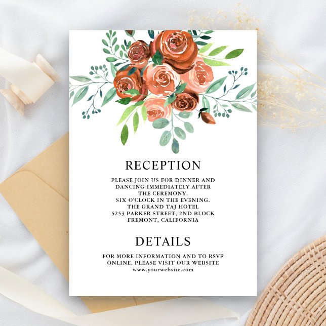 Earthy Rose Terracotta Floral Wedding Details Begleitkarte (Von Creator hochgeladen)