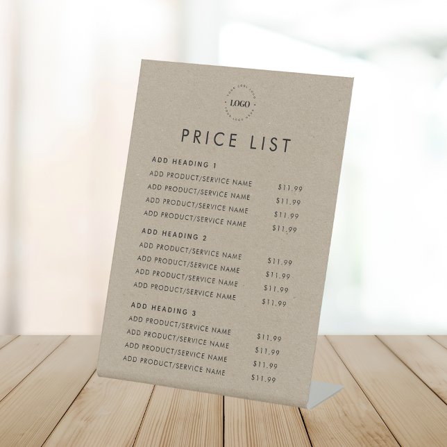 Earthy Rustic Kraft Style Logo Price List Simple Sockelschild (Von Creator hochgeladen)