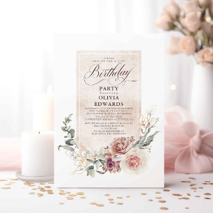 Earthy Shade Blume Boho Elegant Birthday Party Einladung