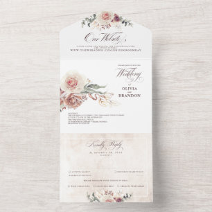 Earthy Shade Blume Elegant Boho Wedding All In One Einladung