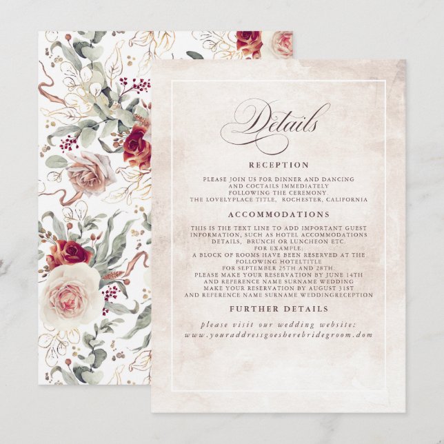 Earthy Shade Blume Elegant Boho Wedding Details Begleitkarte (Vorne/Hinten)