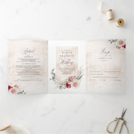 Earthy Shade Blume Elegant Boho Wedding Dreifach Gefaltete Einladung