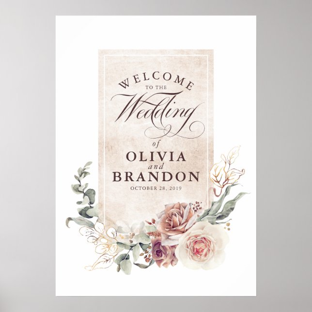 Earthy Shade Blume Elegante Wedding Welcome Sign Poster (Vorne)