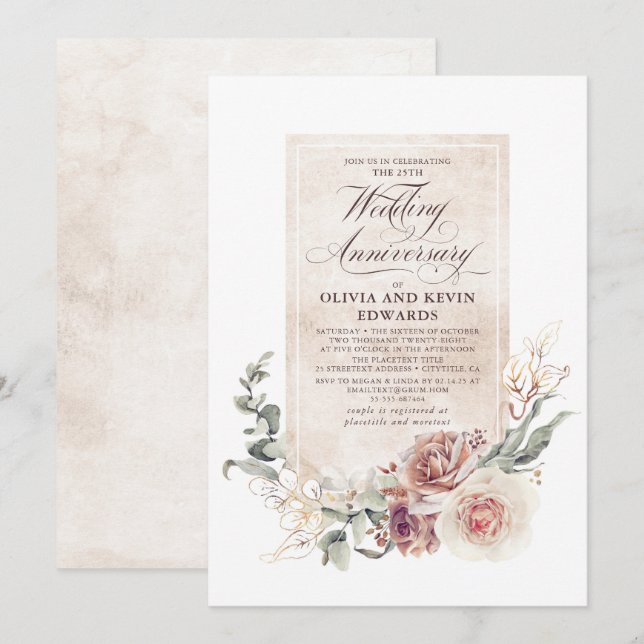 Earthy Shade Blume Elegantes Hochzeitstag Einladung (Vorne/Hinten)