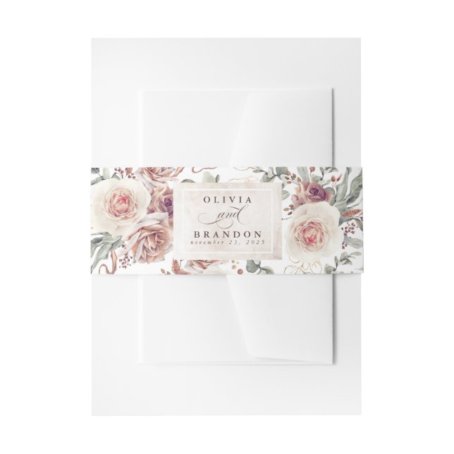 Earthy Shade Blume Pattern Elegante Wedding Einladungsbanderole (Vorderseite Beispiel)
