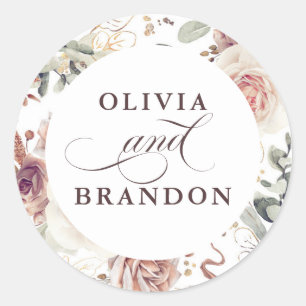 Earthy Shades Floral Elegant Wedding Runder Aufkleber