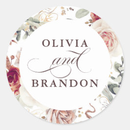 Earthy Shades Floral Elegant Wedding Runder Aufkleber
