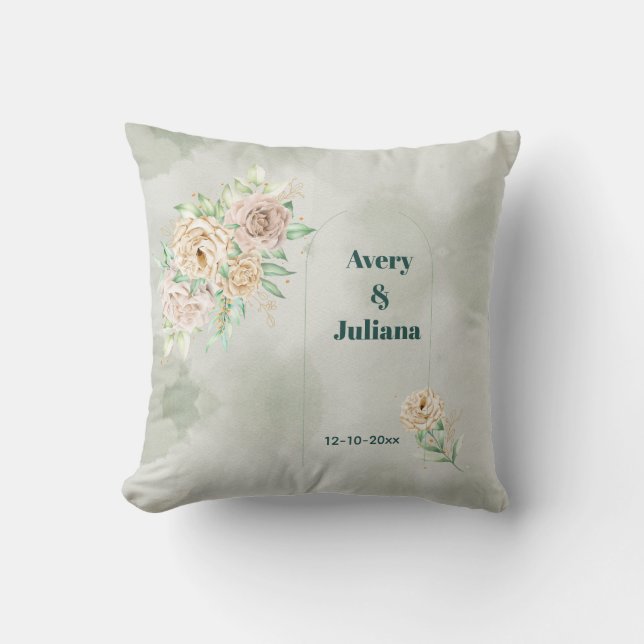 Earthy Shades Flowers Boho Elegant Sage Green Kissen (Vorderseite)