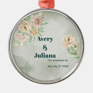 Earthy Shades Flowers Boho Elegant Sage Green Ornament Aus Metall