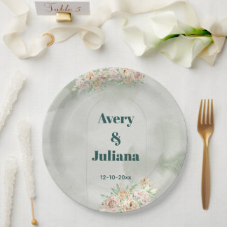 Earthy Shades Flowers Boho Elegant Sage Green Pappteller
