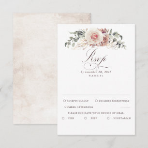 Earthy Shades Foliage Boho Wedding RSVP Karte