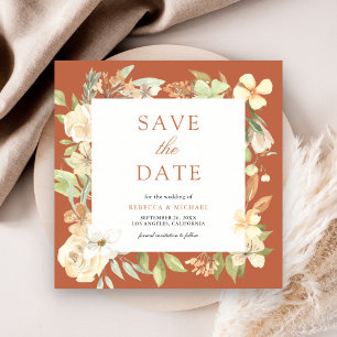 Earthy Soft Peach Floral Terracotta Wedge Save The Date