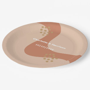 Earthy Soft Terracotta Moderne Abstrakte Hochzeit Pappteller