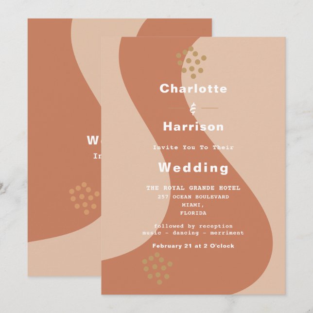 Earthy Soft Terracotta Modernes Abstraktes Wedding Einladung (Vorne/Hinten)