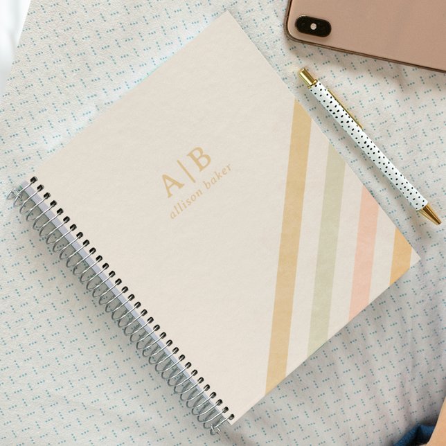 Earthy Stripes | Boho Chic Personalisiert Monogram Notizbuch (Von Creator hochgeladen)