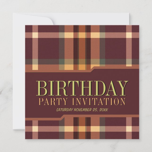 Earthy Tartan Plaid Geburtstagsparty Einladungen (Vorderseite)