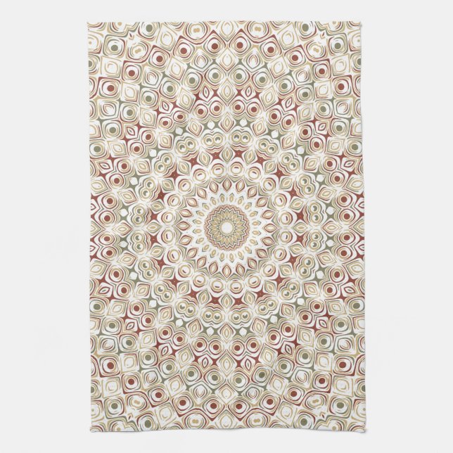 Earthy Taupe and Rust Mandala Pattern Geschirrtuch (Vertikal)