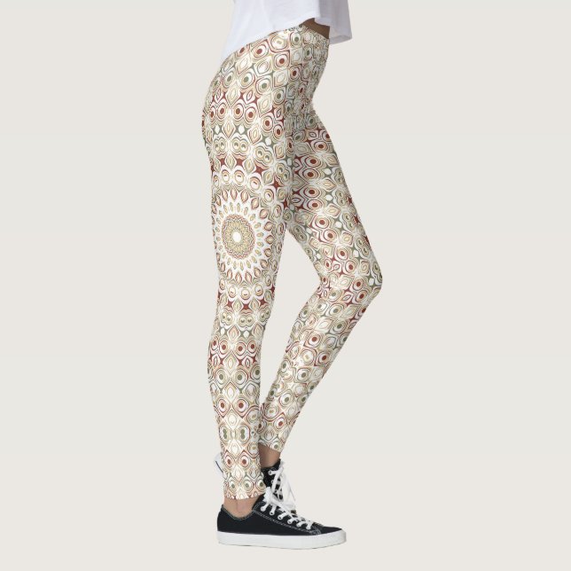 Earthy Taupe and Rust Mandala Pattern Leggings (Rechts)