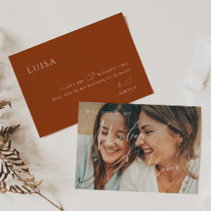 Earthy Terracotta Faded Foto Matron of Honor Card Einladung