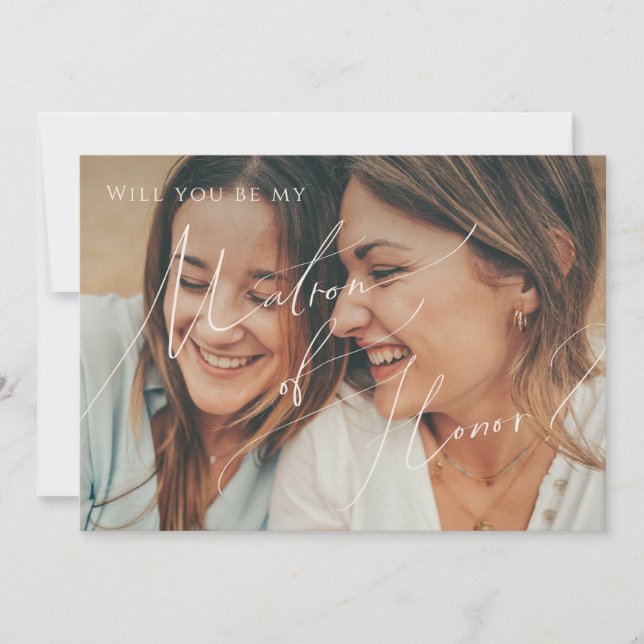 Earthy Terracotta Faded Foto Matron of Honor Card Einladung (Vorderseite)