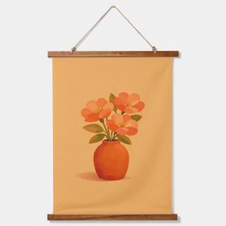 Earthy Terracotta Floral Bouquet Modern Gouache Wandteppich Mit Holzrahmen