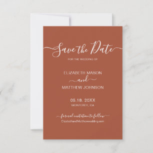 Earthy Terracotta Rust Minimalistische Script Wedd Save The Date