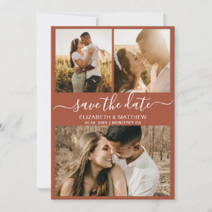 Earthy Terracotta Script Foto Collage Wedding Save The Date