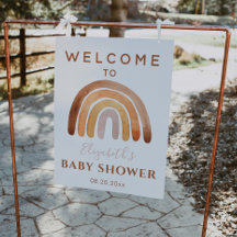 Earthy Tone Boho Rainbow Baby Shower Welcome Sign