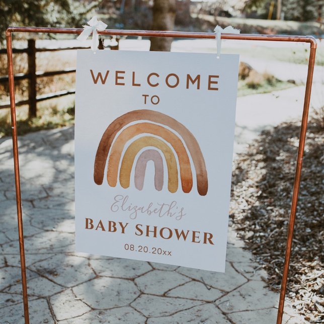 Earthy Tone Boho Rainbow Baby Shower Welcome Sign  Poster (Von Creator hochgeladen)