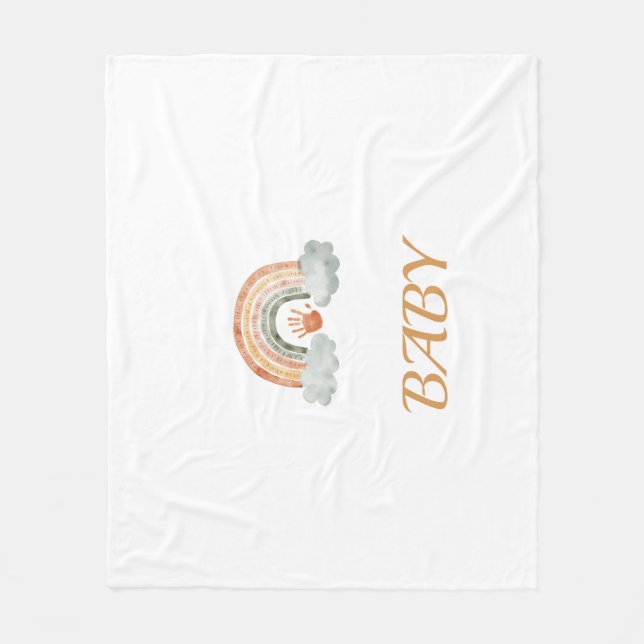 Earthy Tone Watercolor Boho Rainbow "Baby" Fleecedecke (Vorderseite)