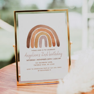 Earthy Tone Watercolor Rainbow 2nd Birthday Inv Einladung