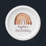 Earthy Tone Watercolor Rainbow First     BirthdayP Pappteller<br><div class="desc">Moderne,  erdfarbene Aquarelltöne (Regenbogen),  erste Geburtstagszeitung</div>