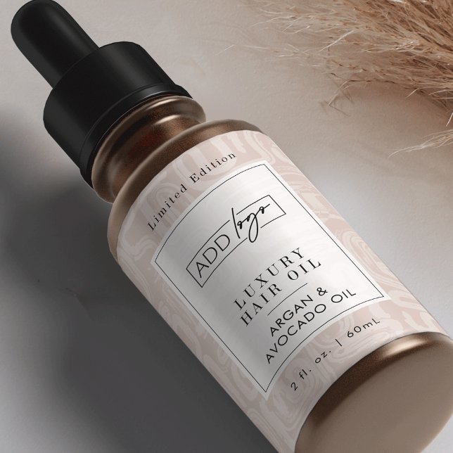 Earthy Tones Boho Pattern Logo 2OZ Dropper Bottle (Elegant earthy beige tones custom logo cosmetic bottle wrap around label design )