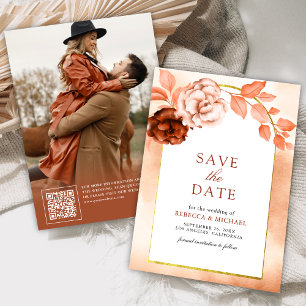 Earthy Watercolor Floral Terracotta Wedding Foto Save The Date