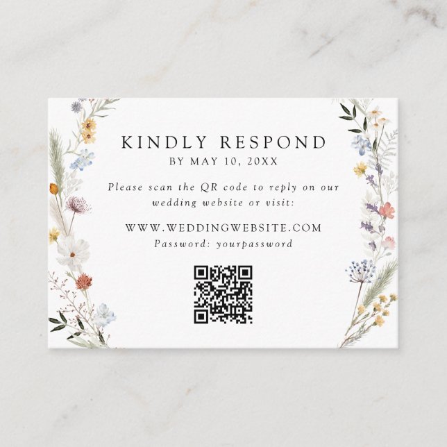 Earthy Wildblume Wedding QR Code UAWG Begleitkarte (Vorderseite)