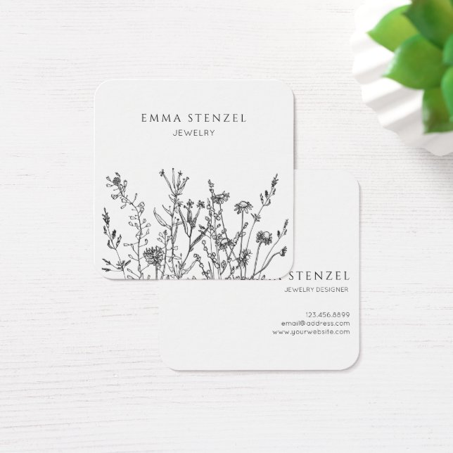 Earthy Wildblumen Floral Square Business Card (Schreibtisch)