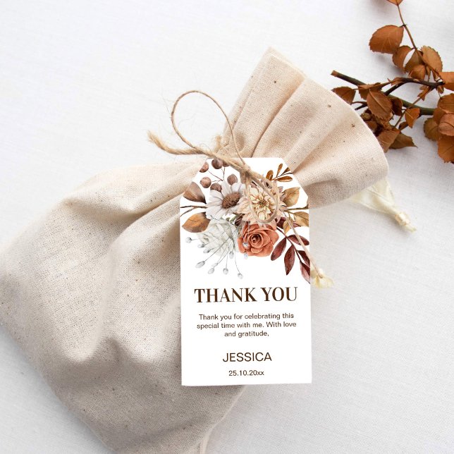 Earthy Wüste boho Brautparty danke Ihnen für die Geschenkanhänger (Boho terracotta bridal shower favor thank you tags watercolor earthy brown flowers fall bridal tags)