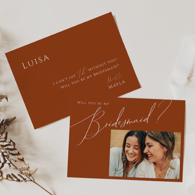Earthy Wüstenrost Foto Bridesmaid Vorschlag Card Einladung (Von Creator hochgeladen)