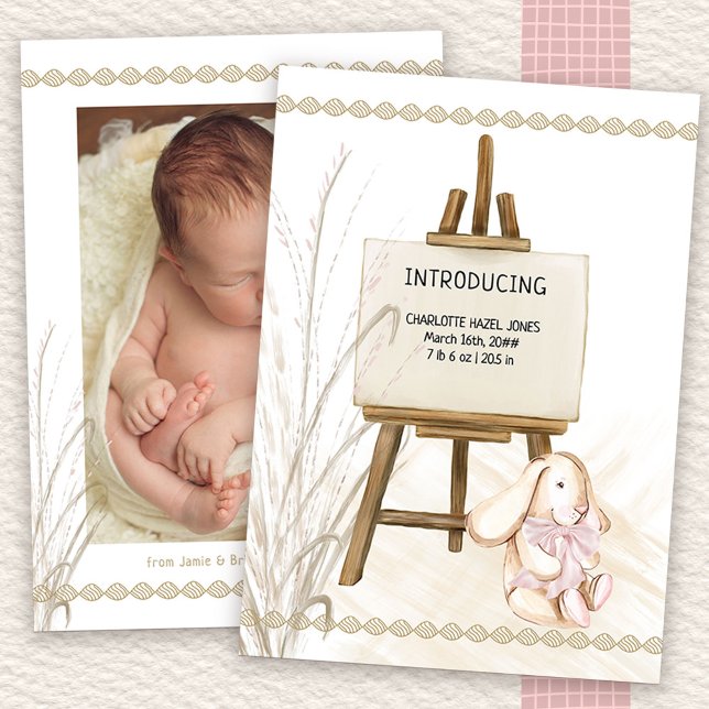 Easel Baby Girl Boho Birth Ankündigung (Available to order professionally printed or as a printable digital download)
