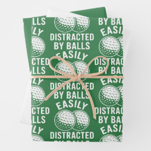 Easily abgelenkt durch Bälle Lustiger Golfball Gol Geschenkpapier Set
