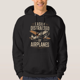 Easily Distracted by Airplanes Lustiges Aviatik De Hoodie