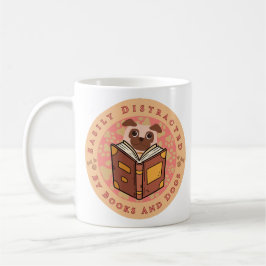 Easily Distracted By Books And Dogs - Cute Pug Dog Kaffeetasse