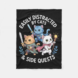 Easily Distracted By Cats &amp; Side Quests Funny  Fleecedecke