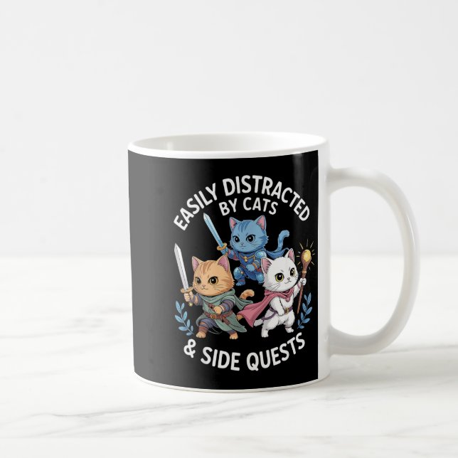 Easily Distracted By Cats &amp; Side Quests Funny  Kaffeetasse (Rechts)
