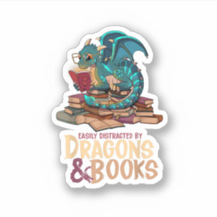 Easily Distracted By Dragons and Books Dragon Book Aufkleber