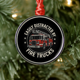Easily Distracted By Fire Trucks Ornament Aus Metall
