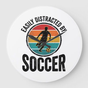 Easily Distracted By Fußball Vintage-Shirt-Design Große Wanduhr