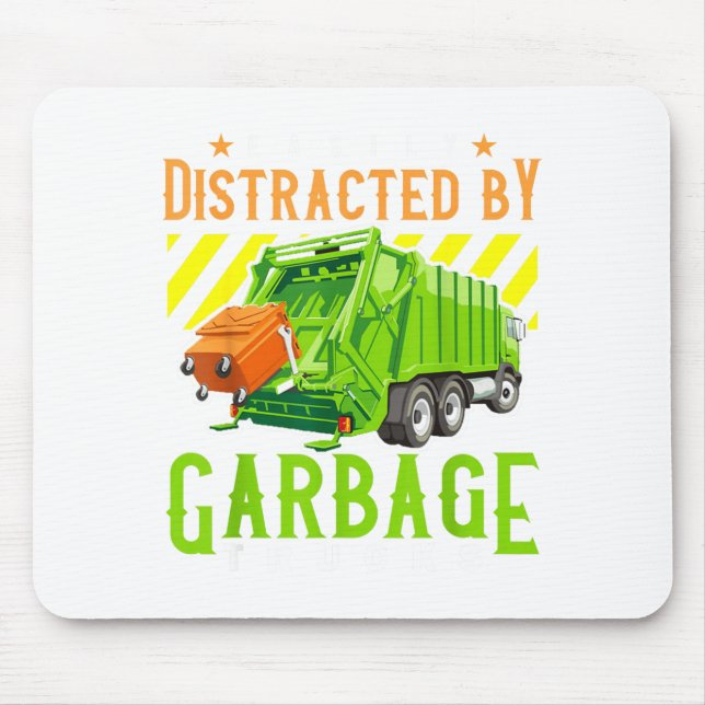 Easily Distracted By Garbage Trucks Funny Truck Lo Mousepad (Vorne)